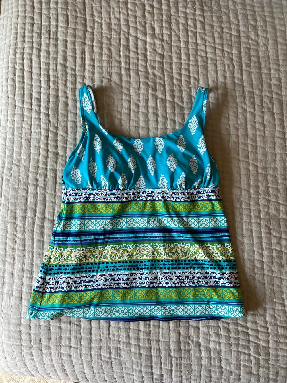 Lands' End Turquoise & Blue Green Patterned Swim Tank